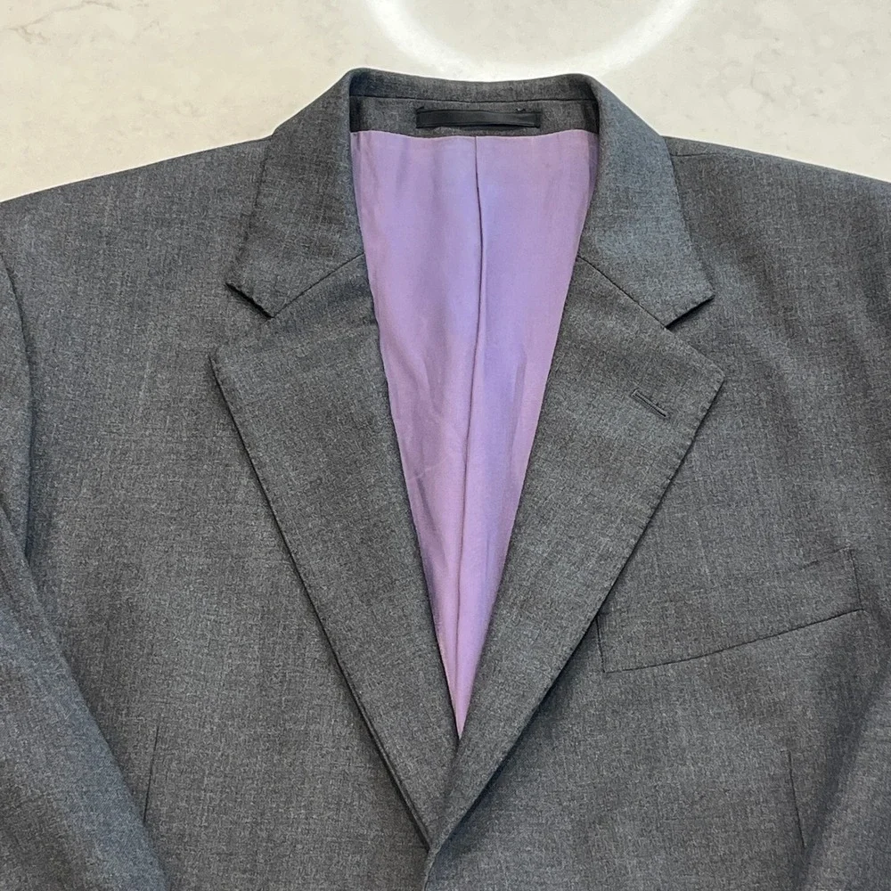 TM Lewin Blazer Mens 40S Gray Merino Wool‎ Super 110s Two Button Double Vent